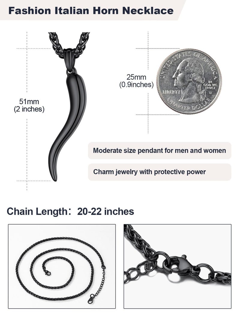 U7 Italian Corno Horn Pendant Ion Plating Black Spiga Wheat Chain Lucky Amulet Necklace for Men Women - Image 4